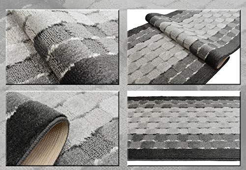 Orfa Home Custom Size Checkered Hallway Runner Rug Slip Resistant Rubber Back, 26 Inch Wide X Your Choice Of Length Size, Anthracite, 26 Inch X 8 Feet, Sold And Priced Per Foot #TOP4