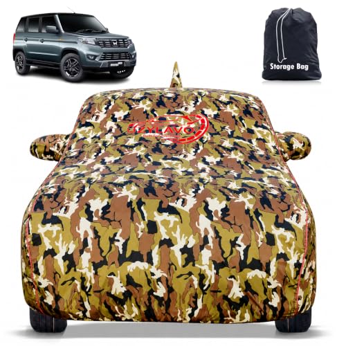 Image of Bolero Neo 2021-2026 Models100% Waterproof Car Cover for All Weather Protection Mirror & Antena Pocket Inner Cotton Triple Stitched Cover, Adjustable Belt Bottom Elastic (Jungle Print)
