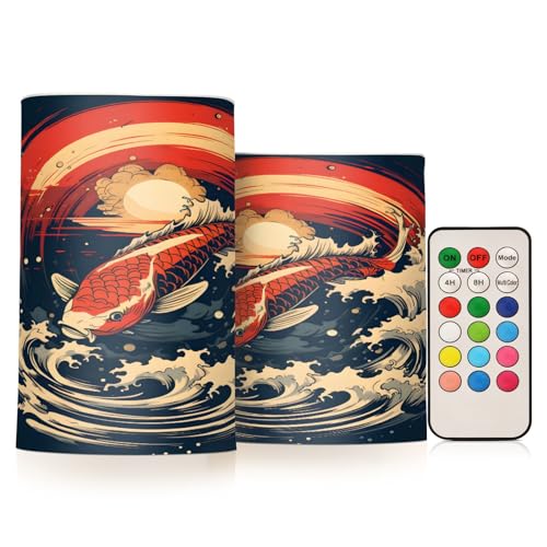 ALAZA Fish (2) Flickering Flameless Candles Battery Operated with Remote Timer,Tea Light Candles LED Pillar Votive Candles Set of 2 for Outdoor Indoor Decorations