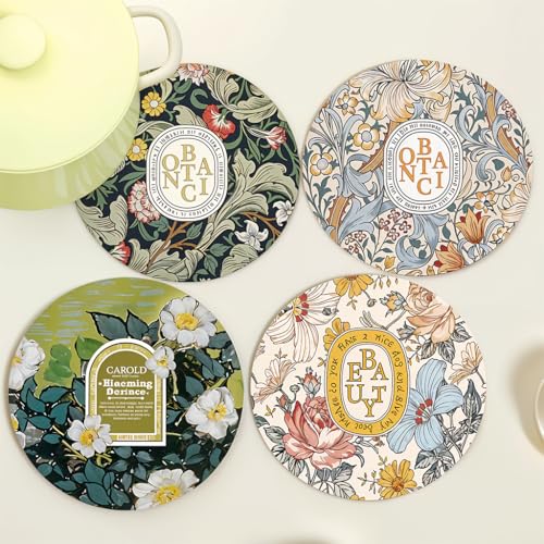 Image of HASTHIP Floral Coasters 4.7 Inches Rubber Set of 4 Anti Slip Absorbent