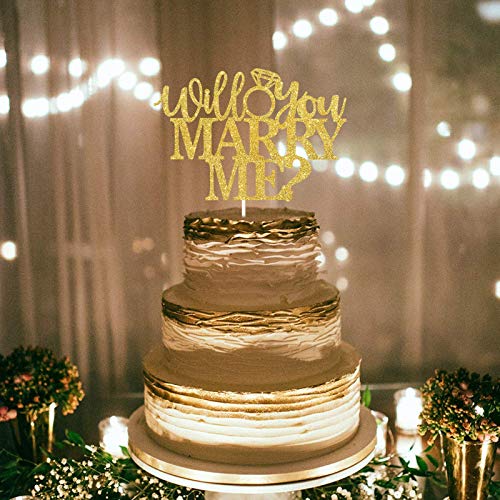 Gold Glitter Will You Marry Me? Cake Topper, Wedding Proposal Cake Topper, Engagement Ring Cake Topper, Marry Me Cake Topper, Engagement Party Supplies #TOP3