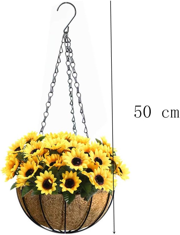 Hanging Baskets for Plants Artificial Indoor Garden Home Christmas Decoration Hanging Basket with Artificial Sunflowers (Big Basket)