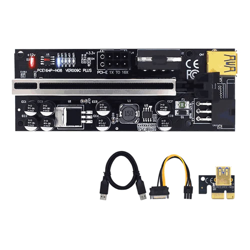 ezqnirk 1pcs 1 to 10pcs VER009 USB3.0 PCI-E Riser VER 009S Plus Express 1X 4x8x 16x Extender pcie Riser Adapter Card SATA 15pin to 6pin Power