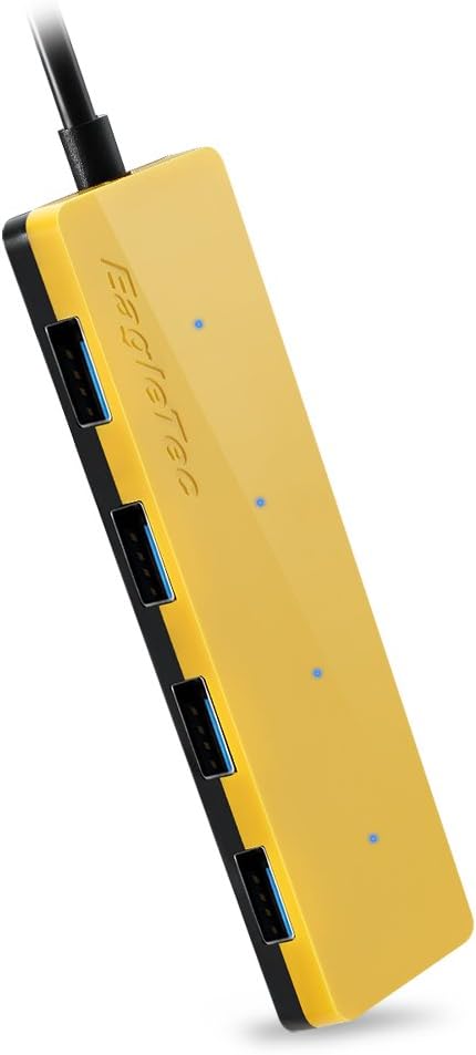 EagleTec B062 USB 3.0, 4 Port Hub, Ultra Slim Compact USB Hub for Laptop PC Computer (Yellow)