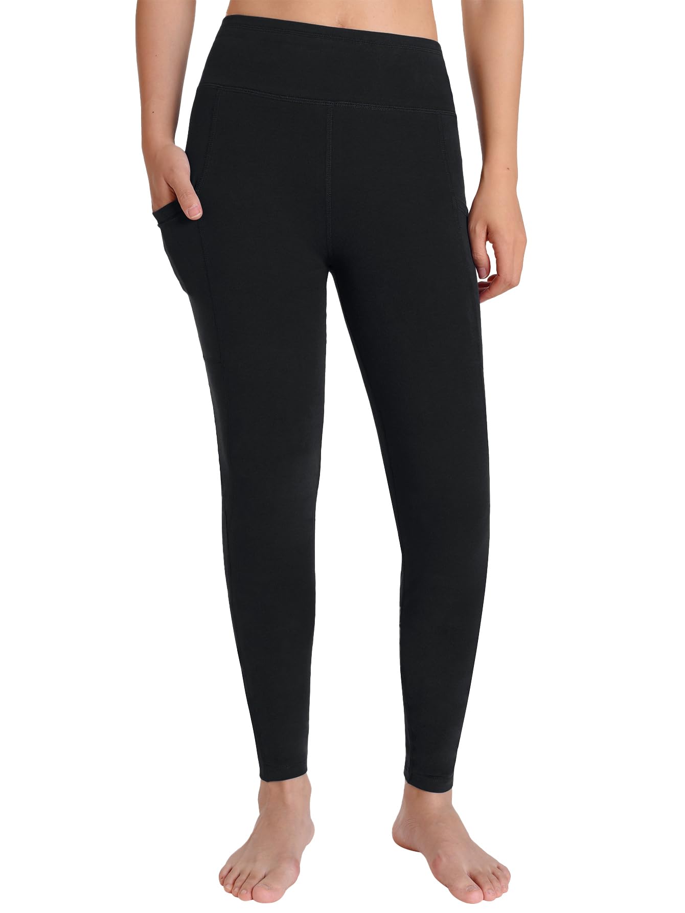 Weintee Women's 32" Inseam Tall Cotton Leggings with Pockets — Black by Amazon
