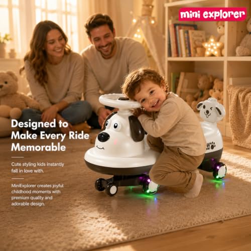 Image of MiniExplorer Twisting Swing Magic Car for Kids, Boys & Girls Age 1-5, White | Wiggle Ride On Car, Silent Wheels, Anti-Rollover Design, Shockproof Ride On