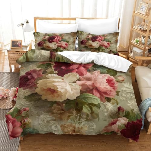 Drap de couette 3 pièces microfibre résistante motifs floraux 200x200 - 3