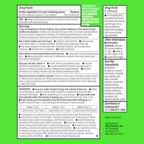 Image of Blip Nicotine Gum 2mg, Fruit Freeze Flavor, 20 Count, Quit Smoking Aid | Polacrilex NRT Gum, Smoking Cessation, Nicotine Replacement for Smoking & Vaping