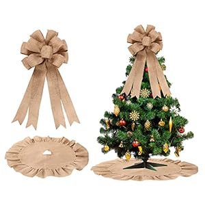 Civaner Natural Burlap Christmas Tree Topper Ribbon Wreath Bow Christmas Tree Skirt with Ruffle Edge for Farmhouse Country Christmas Holiday Decoration(31.5 Inches Ruffle Edge) Civaner Natural Burlap Christmas Tree Topper Ribbon Wreath Bow Christmas Tree Skirt with Ruffle Edge for Farmhouse Country Christmas Holiday Decoration315 Inches Ruffle Edge