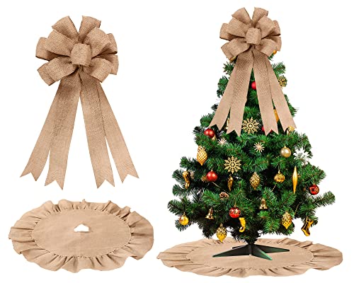 Civaner-Natural-Burlap-Christmas-Tree-Topper-Ribbon-Wreath-Bow-Christmas-Tree-Skirt-with-Ruffle-Edge-for-Farmhouse-Country-Christmas-Holiday-Decoration315-Inches-Ruffle-Edge Civaner Natural Burlap Christmas Tree Topper Ribbon Wreath Bow Christmas Tree Skirt with Ruffle Edge for Farmhouse Country Christmas Holiday Decoration315 Inches Ruffle Edge