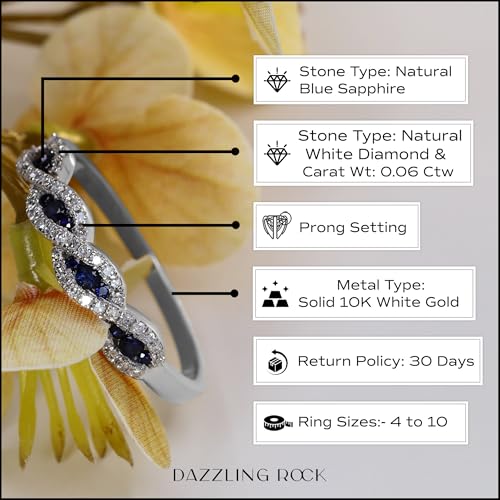 Dazzlingrock Collection Round Blue Sapphire & White Diamond Swirl Stackable Anniversary Ring for Women in Solid Gold3