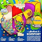 KIDUKU® 3-teiliges Bällebad Spielzelt Babyzelt + Krabbeltunnel + 200 Bälle + Tasche für drinnen und draußen
