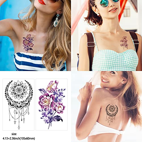 72 Sheets Temporary Tattoos For Women And Girls, Flower Tattoo Temporary, Butterfly Tattoos, Fake Black Tiny Temporary Tattoos Body Art Sticker #TOP5