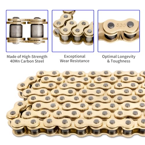 Belleone 520 Gold Motorcycle Chain 112 Links with Chain Breaker, 520 Standard Roller Chain with 5 Connecting Master Links by Belleone - Image 4