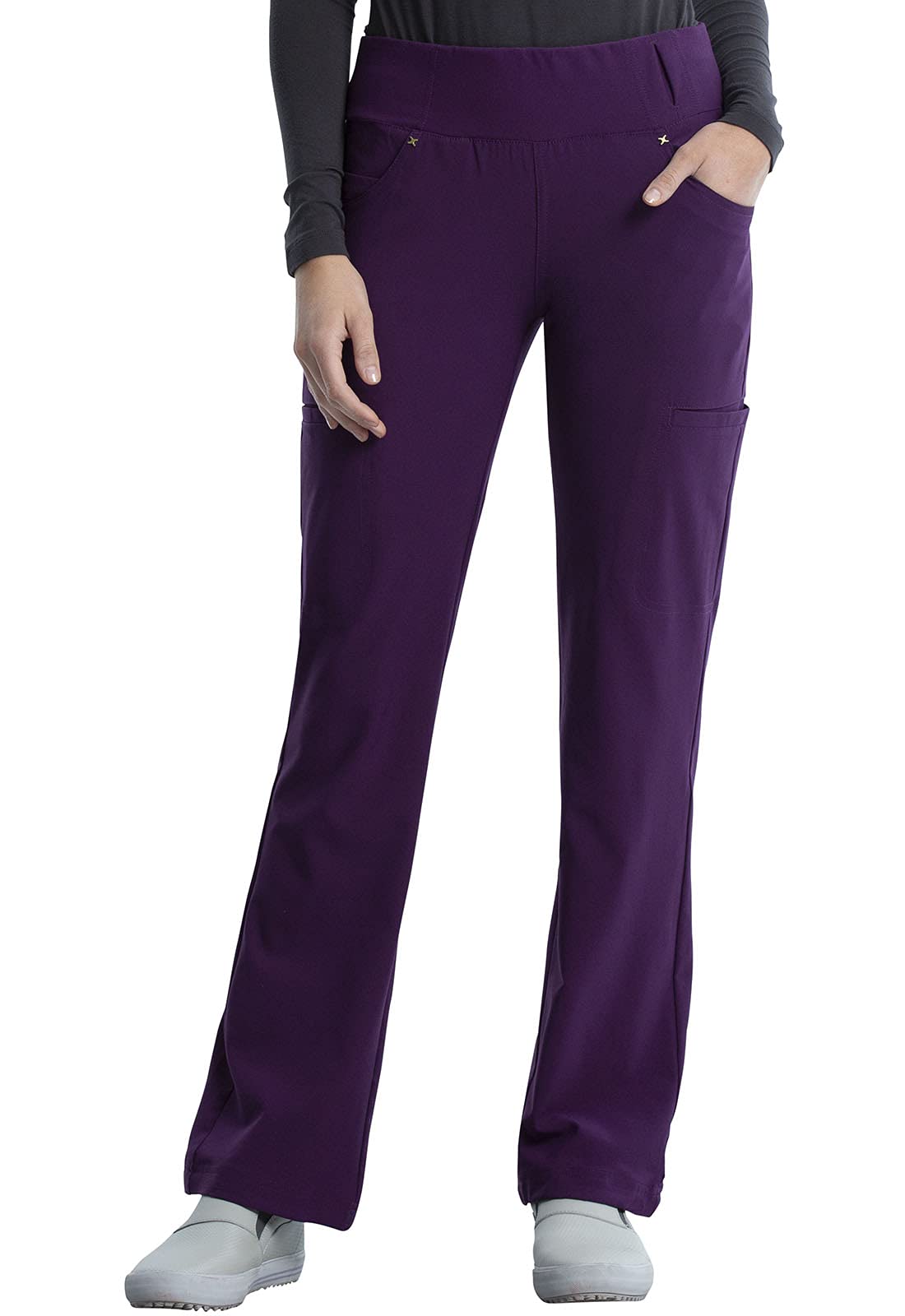 CHEROKEE iflex Mid Rise Straight Leg Pull-on Scrub Pant, XS, Eggplant