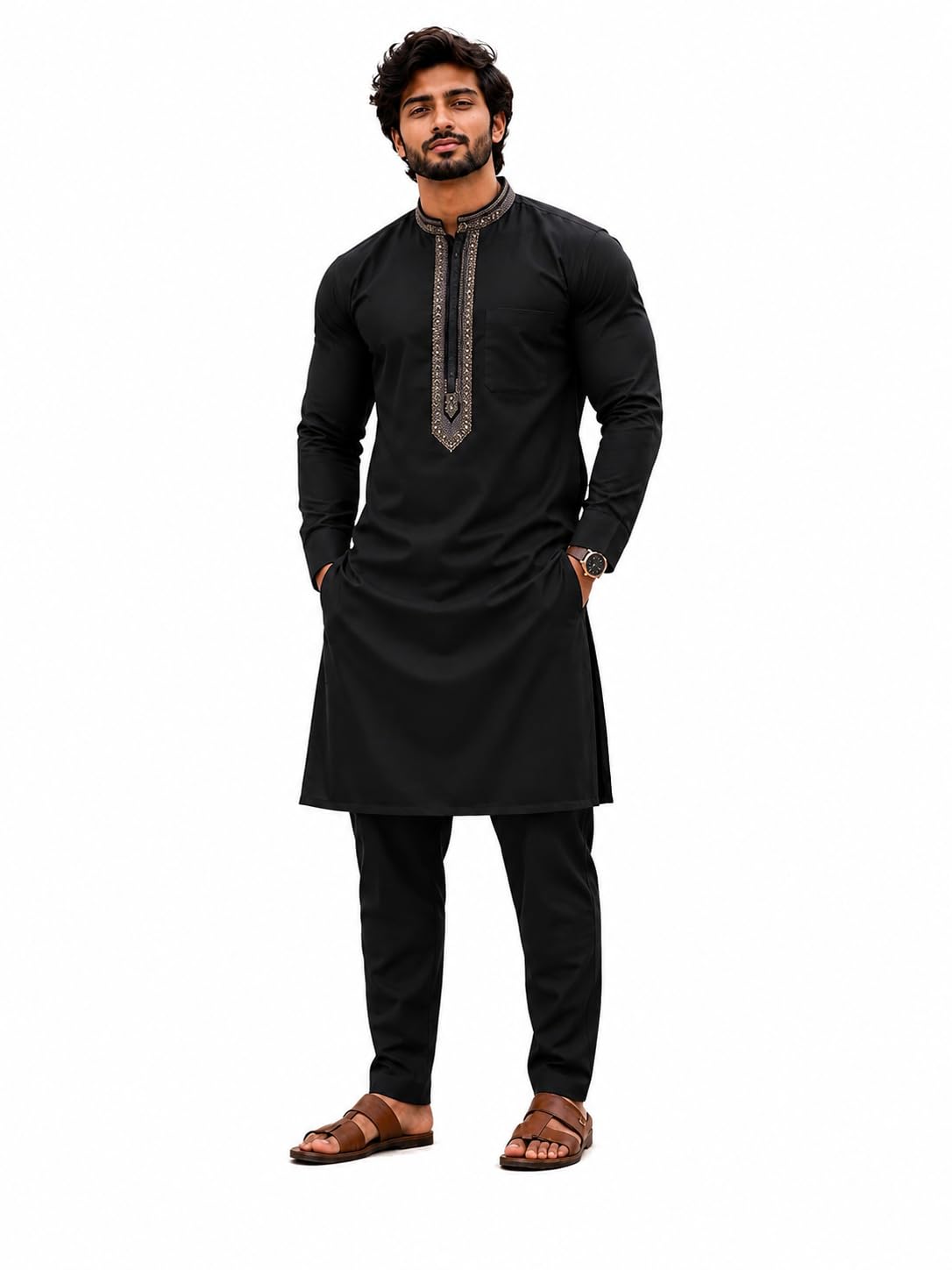 Men's Unstitched Cotton Blend Embroidered Kurta Pajama Fabric Material | Designer Ethnic Wear Dress Material for Festive, Wedding & Party-picture-14
