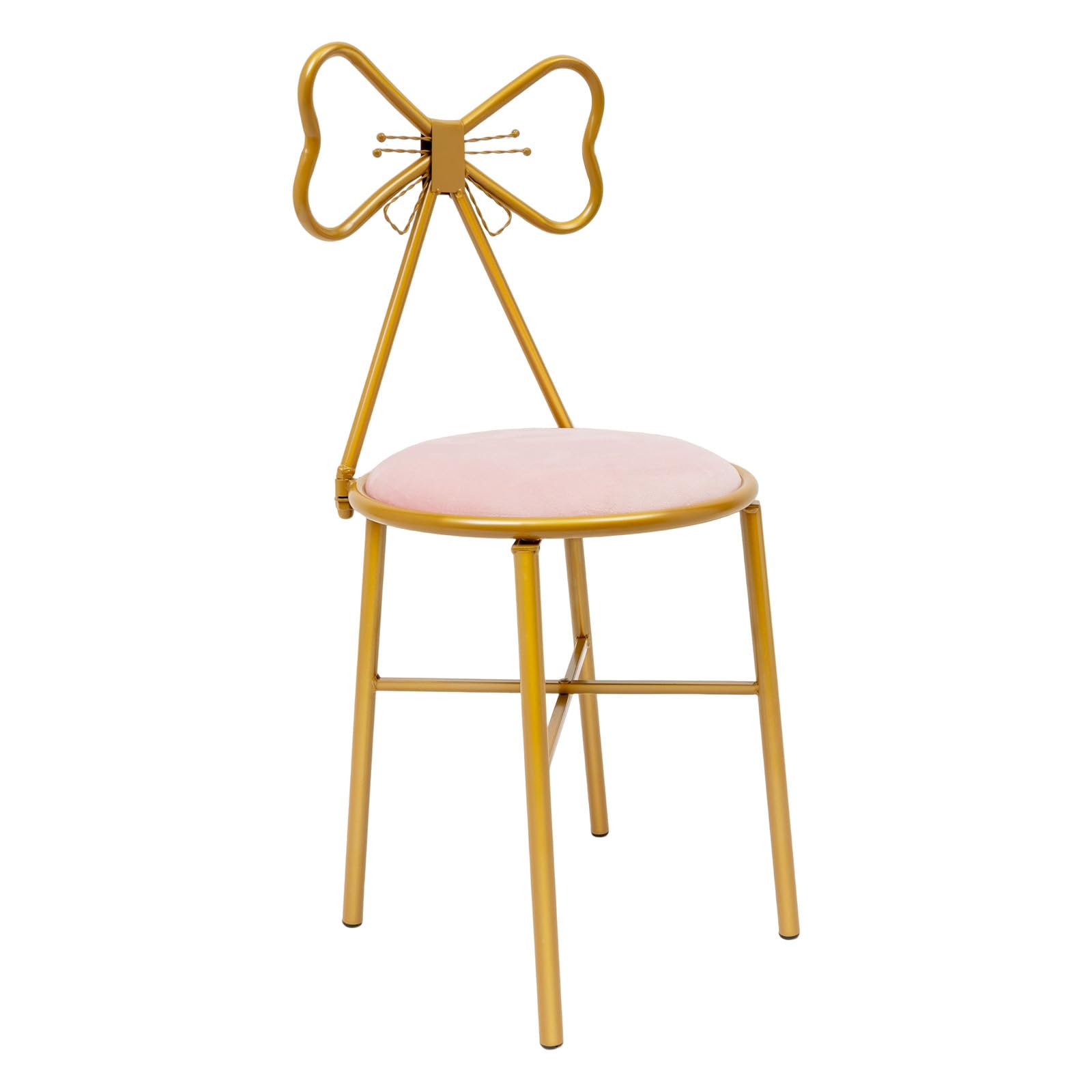 Makeup Vanity Chair Stool,Cute Makeup Chair with Bow Knot Backrest,32''H Dresser Seat w/Butterfly Backrest and Pink Flannel Cushion for Girl Daughter Bedroom