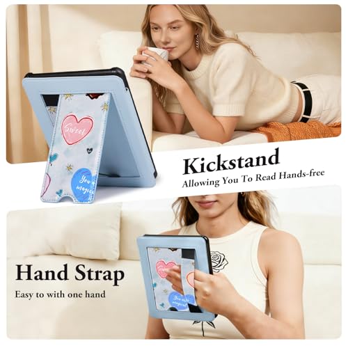 Image of CoBak Lightweight Stand Cute Case for 7 inch Kindle Paperwhite 12th Gen 2024 and Kindle Colorsoft with Right Hand Strap - Compatible with iPhone MagSafe, for Samsung /Anker Wireless Charging Pads