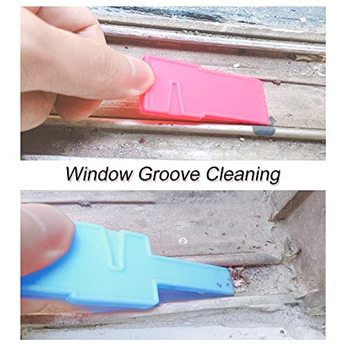 Image of Multifunctional Glass& Window Track Cleaning Tools, Soft Frosted Glass Window Washer Cloth Brush with Study PVA Handle and Scraper, Window Cleaner Tool for Windows, Doors, Tiles (Cute Pink)