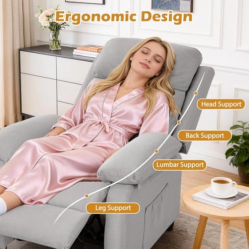 Image of Korser Recliner Chair, Living Room Chairs for Adults, Padded Deep Seat Reading Chair with Side Pockets, Small Recliners for Small Spaces, Lounge Chair for Living Room, Bedroom, and RV (Linen)