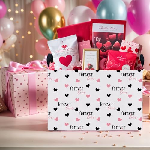Image of Cute Heart Valentine's Day Basket Gifts Empty Storage Basket for Kid and Baby Room Decor (Love for Ever Black Pink Heart)