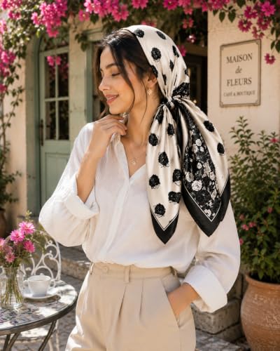 Image of Satin Square Head Scarf for Women, Floral Printed