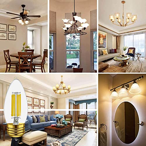 Dimmable 6W Vintage Edison E26 Candelabra Led Bulbs 3000K Warm White,C37 Led Filament Candle Bulbs 60W Equivalent, 550 Lumens, Pack Of 6 #TOP6