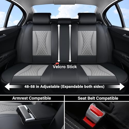 Image of Coverado Waterproof Nappa Leather Car Seat Covers, Automotive Fullset Seat Covers, 5 Seat Car Seat Cushion & Protector, Black&Gray Front and Rear Covers Universal Fit for Most Cars, SUVs, Trucks