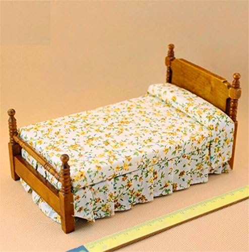 EatingBiting 1:12 Vintage Flower Print Bed, mini House Miniature Furniture Wooden Single Bed Traditional Flower, DIY Scene House Home Furniture Craft Accessoreis