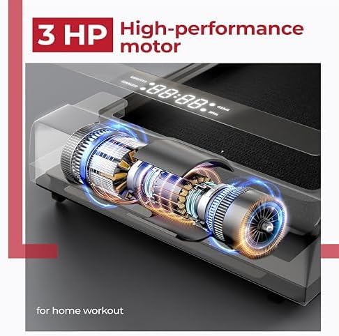 Close-up view of the 3 HP high-performance brushless motor inside the treadmill.