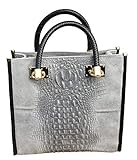  Superflybags Sac En Cuir Véritable Retourné (Daim) Imprimé Crocodile Modèle LIA CROCO Made In Italy