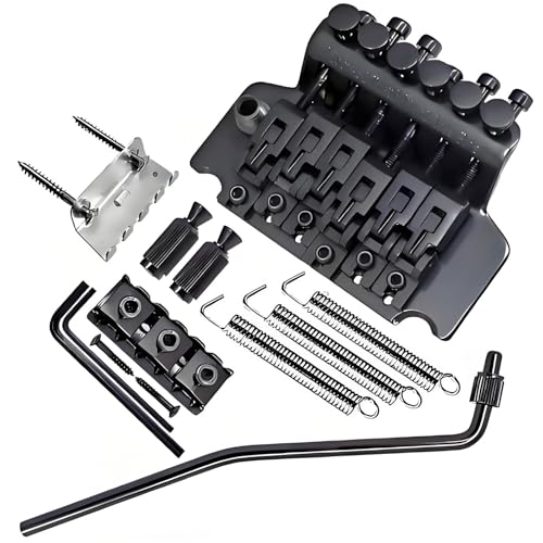 Double Locking Tremolo Bridge System with Arm - Compatible with Floyd Rose & Strat Replacement| Chrome Upgrade Kit for Electric Guitars (black)