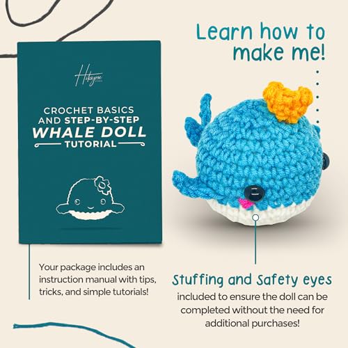 Hikiyose Crochet Kit for Beginners Adults - Crochet Accessories with 12 Soft Crochet Yarn Set, 9 Hooks, Storage Bag, Blue Whale Video Tutorial - Easy Crochet Kit for Beginners Kids, Hobbies for Women - Thumbnail 5