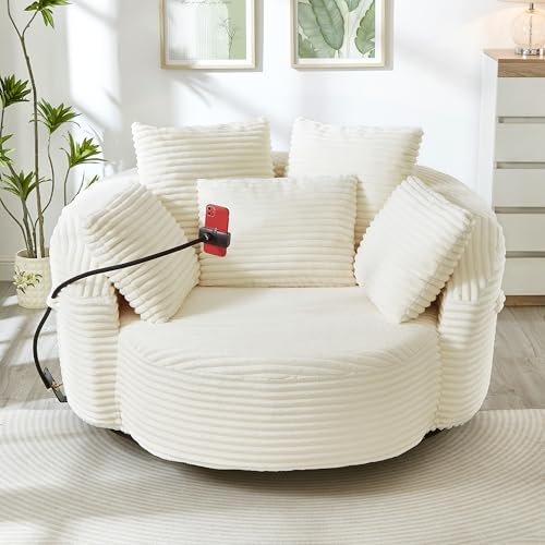 Sillón giratorio 360 grados con tela beige