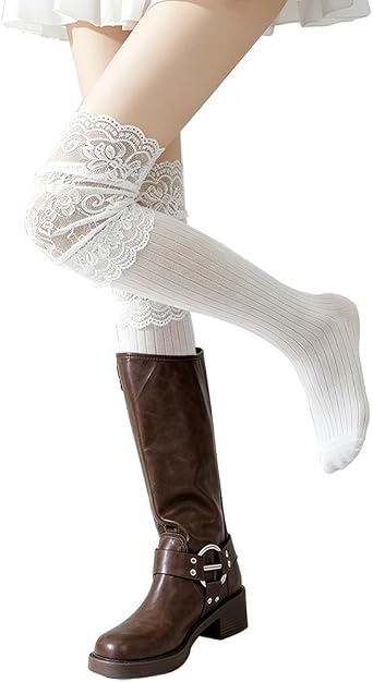 Moonlik Knee High Lace Boot Socks Women Tall Leg Warmers, Long Y2K Stockings for Autume and Winter