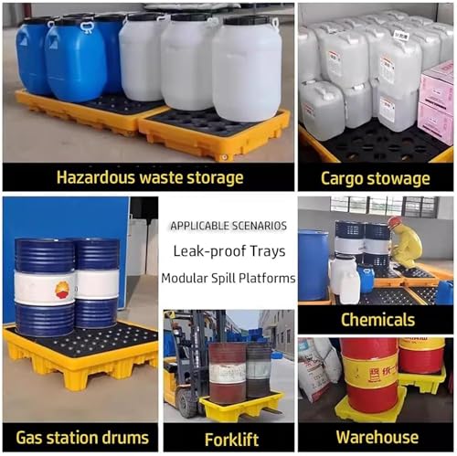 Szczelna platforma do zatrzymywania wycieków, wytrzymała plastikowa paleta, modułowa taca do przechowywania oleju i chemikaliów w magazynach i fabrykach