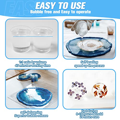 Teexpert Epoxy Resin Crystal Clear: 16OZ Epoxy Resin Kit 3X Yellowing Resistant High Gloss for Casting Coating Art DIY Craft Jewelry- 2 Part(8OZ Resin and 8OZ Hardener) - Thumbnail 4