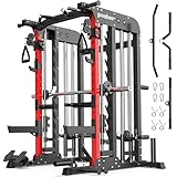 Pooboo Multi-Functional Machine Power Cage, 2000LB Squat Rack, LAT-Pull Down System, Dual Pulley Cable Crossover System, Home Gym Workout Machine with Strength Training Attachments (P43)