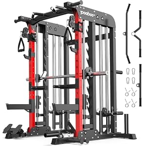 pooboo Multi-Functional Machine Power Cage, 2000LB Squat Rack, LAT-Pull Down System, Dual Pulley Cable Crossover System, Home Gym Workout Machine with Strength Training Attachments