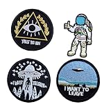 4PCS Funny Trust No One Astronaut UFO I Want to Leave Iron On Sew On Patch, Embroidered Patch Emblem