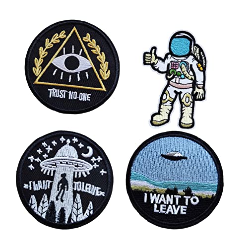 4Pcs Funny Trust No One Astronaut Ufo I Want To Leave Iron On Sew On Patch, Embroidered Patch Emblem Badge #TOP5