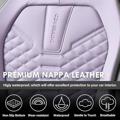 Image of Coverado Seat Covers Full Set, Waterproof Nappa Leather Seat Covers for Cars, 5 Seats Universal Car Seat Protectors, Gray and Purple Car Seat Covers Car Seat Cushions Fit for Most Cars (Gray&Purple)