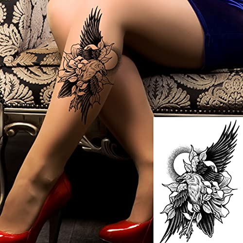 Kotbs 6 Sheets Black Tribal Realistic Animal Flower Temporary Tattoos For Men Women, Waterproof Tattoo Stickers For Teens Kids 3D Lion Tiger Leopard Bird Deer Pattern #TOP5