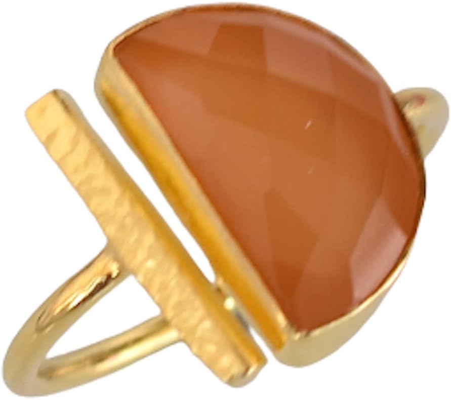 Veracity Jewelry Peach moonstone Ring * Rings for Girls * Rings for women - Boho Rings - Minimalist Rings - Rings for Women * Gold Plated Rings * Gemstone Rings * June Birthstone Rings * VR-196