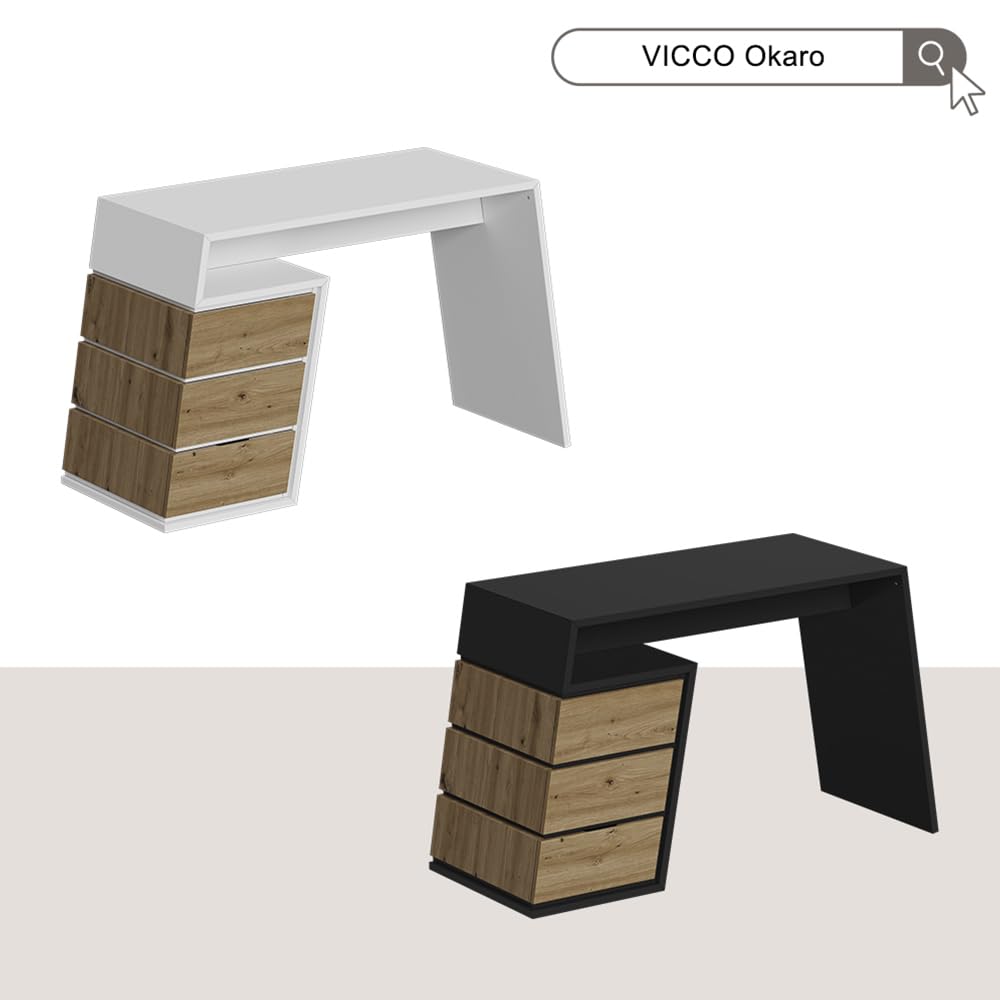 Vicco Bureau Okaro, Anthracite/chêne, 105x50cm avec 3 tiroirs, Convient comme Espace de Travail pour Le Bureau à Domicile ou la Chambre d’ado