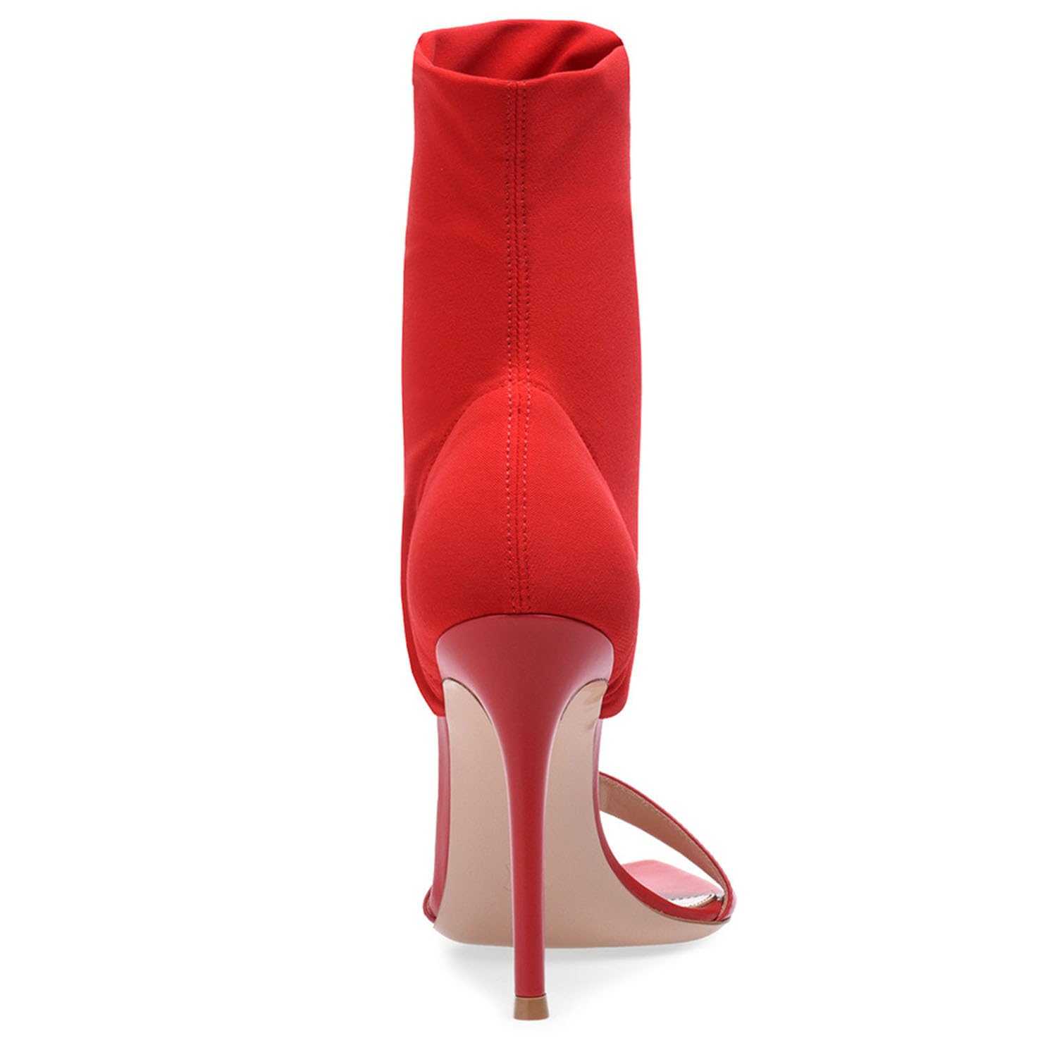 Stivaletto alla Caviglia con Punta Aperta da Donna Tacco a Spillo Tacco Alto in Pelle Scamosciata Elastica Sandali a Punta Sandali Alti da Night Club,Rosso,40