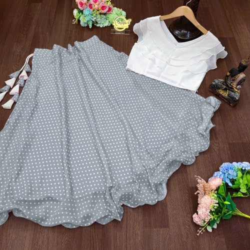 Image of Women's Georgette Regular Fit Top and Skirt Set with Elegant Design (S, Grey)