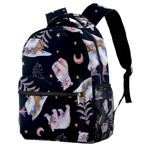 Sac à dos d'école multicolore ours polaires d'hiver pour filles et garçons 40cm