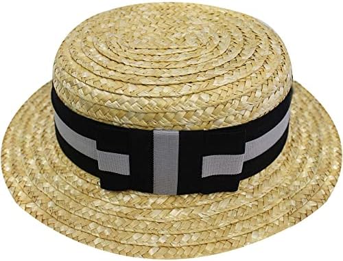 ST TRINIANS STRAW BOATER SCHOOL GIRL HAT SUMMER FANCY DRESS COSTUME ACCESSORY WITH BLACK/YELLOW BAND & BOW