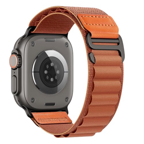 Image of MRAIN-H Leather Design Compatible with Apple Watch Bands Ultra 3 2 1 (49mm) & Series 11 10 9 8 7 6 5 4 SE 3 2 1 (46mm 45mm 44mm), Soft Stretchy Nylon Sport Band for iWatch Men Women